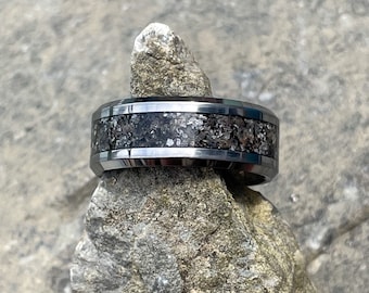 Tungsten Dinosaur Bone Ring | Fossilized Gembone Wedding Band | Prehistoric Fossil Ring for Men & Women