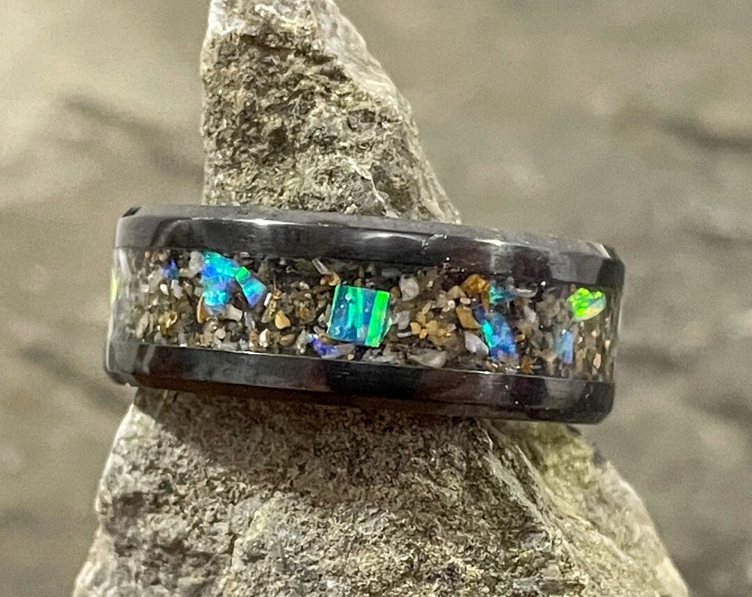 Sand Inlay Black Ceramic Ring - Personalized Sand Ring, Custom Sand ...