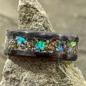 Custom Sand Inlay Black Ceramic Ring: Beach Wedding Band