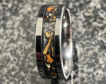 Custom Tungsten Ring with Personalized Inlay - Memorial Wedding Band, Bespoke Men's Ring from Sentimental Materials, Remembrance Gift