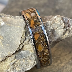Custom Sand Inlay Tungsten Ring: Beach Wedding Band (4mm & 8mm)