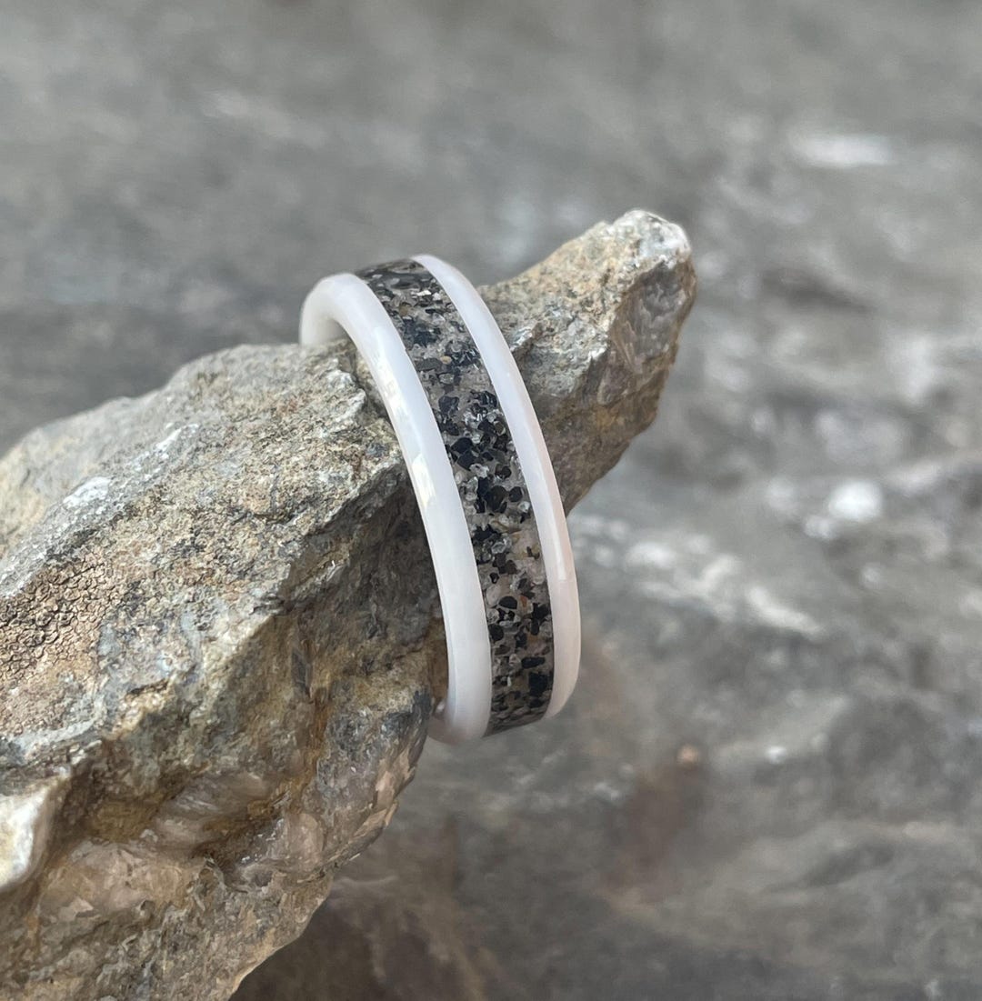 Custom Sand Inlay White Ceramic Ring | Beach Wedding Band, Honeymoon ...