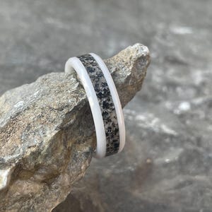 Custom Sand Inlay White Ceramic Ring: Beach Wedding Band