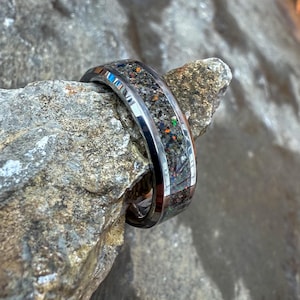Custom Sand Inlay Tungsten Ring: Beach Keepsake Wedding Band