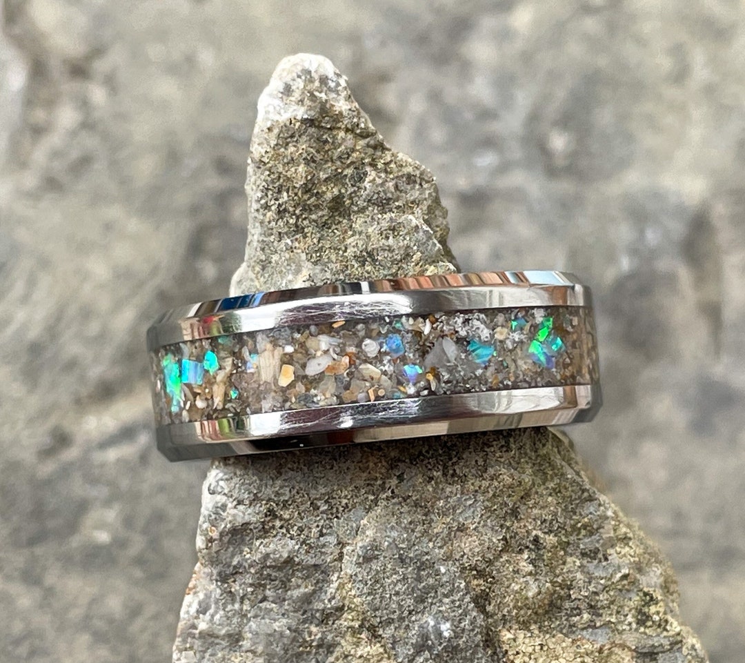 Custom Sand Inlay Tungsten Ring: Personalized Beach Wedding Band - Etsy