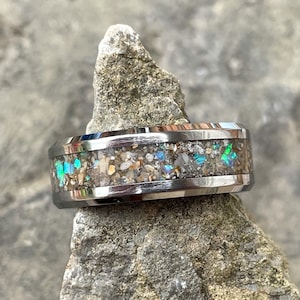 Custom Sand Inlay Tungsten Ring: Personalized Beach Wedding Band