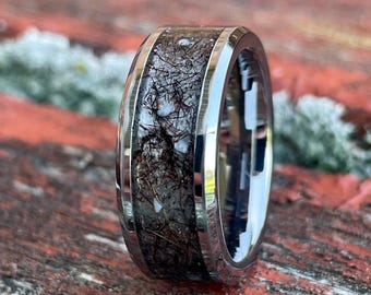 Pet Fur Memorial Ring – Tungsten Band with Moonstone
