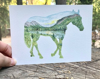 Mountain Horse Watercolor Print or Sticker of Hand-Painted Original