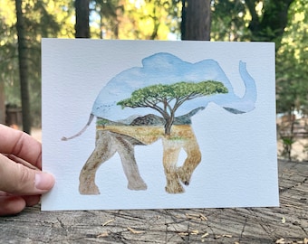 Elephant Watercolor Print or Sticker of Hand-Painted Original