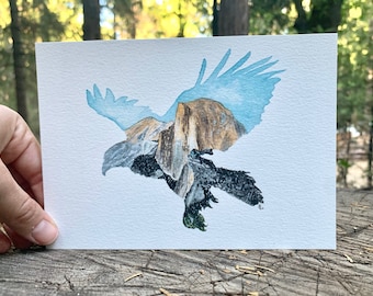 Yosemite Eagle Watercolor Print or Sticker of Hand-Painted Original