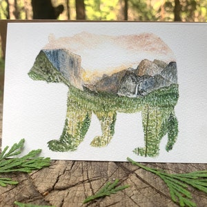 Yosemite Bear Watercolor Print or Sticker of Hand-Painted Original image 1