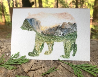 Yosemite Bear Watercolor Print or Sticker of Hand-Painted Original