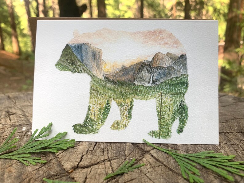 Yosemite Bear Watercolor Print or Sticker of Hand-Painted Original image 1