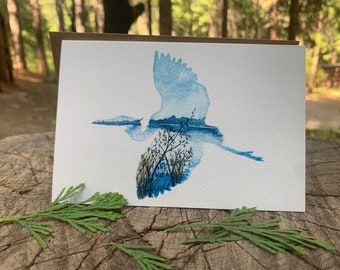 Blue Heron River Watercolor Print or Sticker from Hand-Painted Original