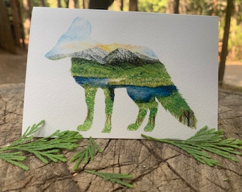 Fox Mount Diablo Watercolor Print or Sticker from Hand-Painted Original