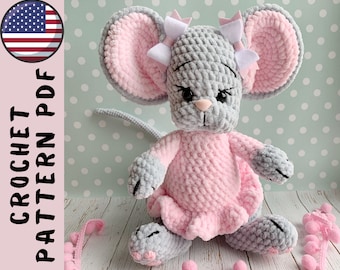 Padrão de rato de pelúcia de crochê – Rato Amigurumi, brinquedo de veludo (padrão em PDF)