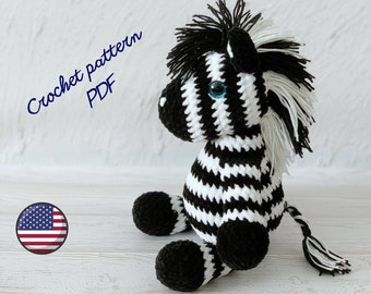Plush Zebra Crochet Pattern – Easy Amigurumi, Safari Decor (PDF Pattern)