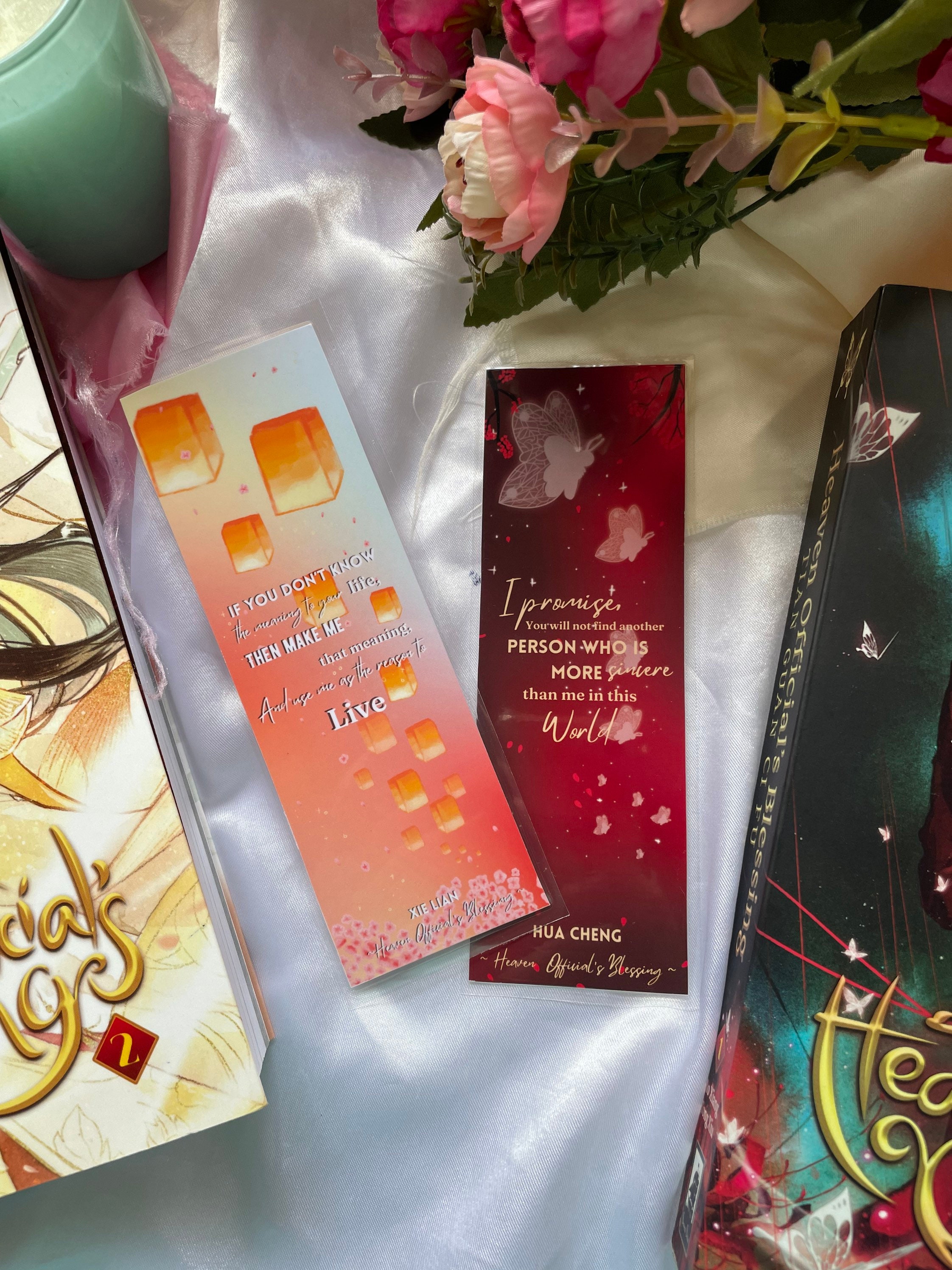 Heaven Official’s Blessing, Hua Cheng and Xie Lian - butterflies, lantern, quotes, flowers, flower petals, danmei | BOOKMARK