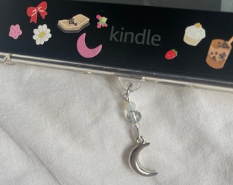 Moonlight Kindle Dust Plug | kindle, moon, crescent, accessory, white, bright, aesthetic, jewellery, charm, reader, book