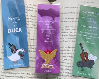 Shadowhunters - THE INFERNAL DEVICES bookmarks | Will Herondale, Tessa Gray, Jem Carstairs, ducks, violins, cat, book lover, clockwork angel