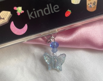 Blue Butterfly Charm  Kindle Dust Plug | aesthetic, butterfly, kindle, e-reader, accessory, jewellery, book, reader etc