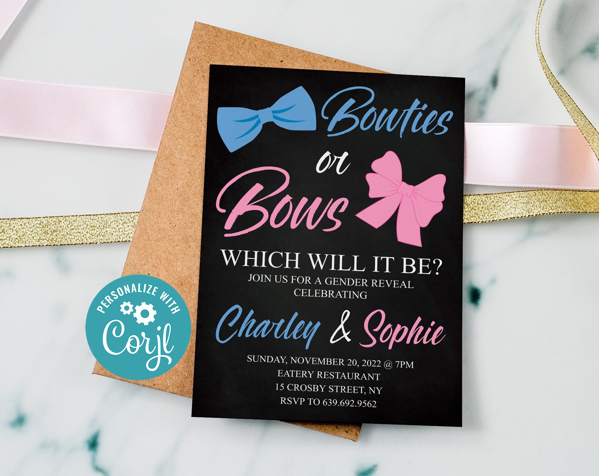 Editable Bowties or Bows Bowties or Bows Gender Reveal Invitation