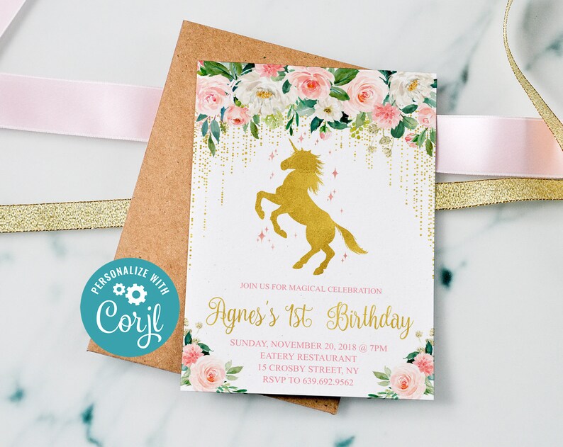 Editable Floral Unicorn Invitation Magical Birthday Etsy