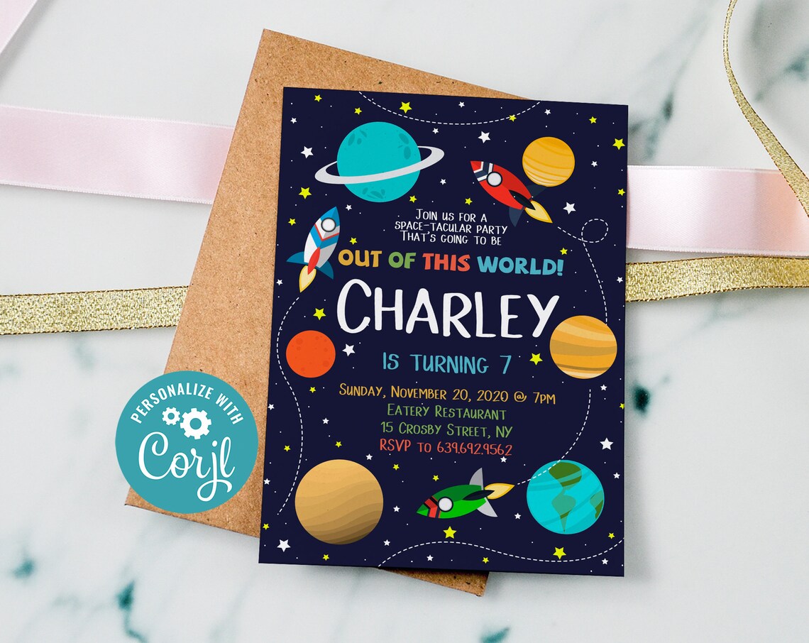 Editable Birthday Invitation, Outer Space Invitation, Space