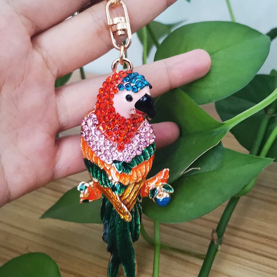 Colorful Parrot Rhinestones Keychains Charms Glitter Parrot Birds