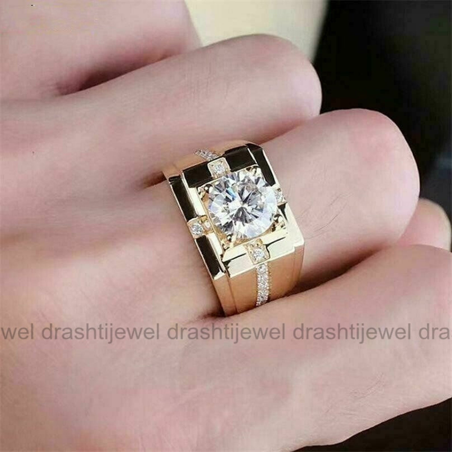 Men's Statement Ring Men's Anniversary Ring 14K Etsy