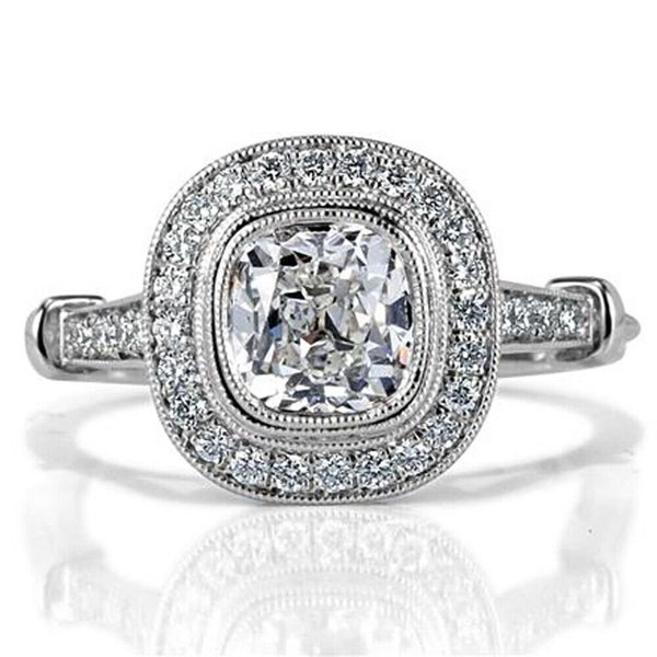Halo Engagement Ring, 2.14 Ct Cushion Cut Diamond Ring, Gorgeous Anniversary Ring, 14K White Gold, Charming Wedding Rings, Bridesmaid Gifts