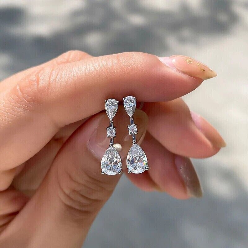 Pear diamond drop earrings deals