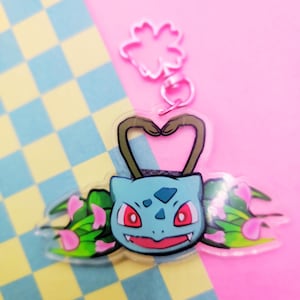 Succulent Tortoise Keychain - Grass Starter Inspired Charm - Double Sided Acrylic Keyring - Retro Gaming Gift