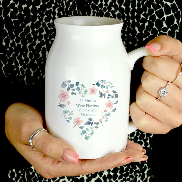 Personalised Floral Heart Flower Jug | Mother's Day Gift, Gift For Mum, Grandma, Auntie, Sister
