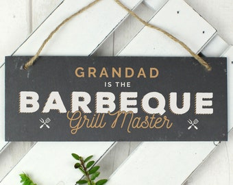 Personalised "Barbeque Grill Master" Printed Hanging Slate Plaque | Grandad, Dad, Daddy, Birthday Gift, BBQ Lover Gift, Garden Sign
