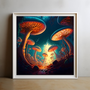 Arte del bosque de hongos mágicos: póster clásico de papel mate