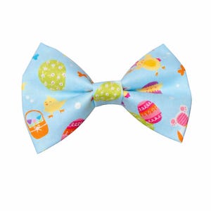 Easter Dog Bow Tie – Blue Bunnies, Eggs, Chicks Collar Accessory