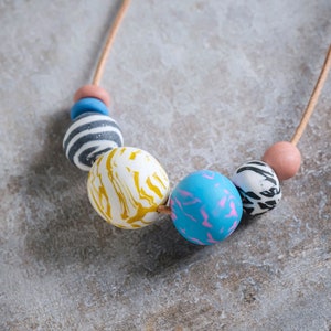 Necklace beads colorful made of polymer clay, boho necklace, statement fimo necklace