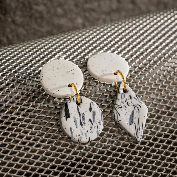 Boucles d'oreilles asymétriques en argile polymère, Boucles d'oreilles Terrazzo Granite Stud