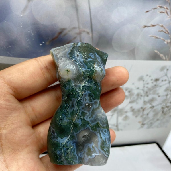 2.5" Natural Moss Agate Goddess Model,Quartz Moss Crystal Model Body,Crystal Heal,Crystal Energy Sculpture,Reiki HeaL ,Crystal Gifts 1PC