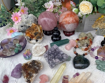 Natural Crystal Surprise Box: Raw & Tumbled Stones, Carvings