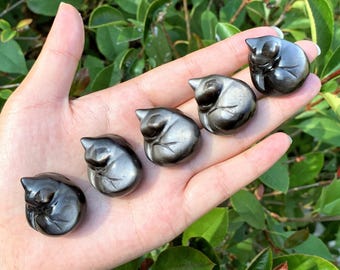 1,1 &quot;Natürliche Silber Obsidian Schlafkatze, Quarzkristallkatze, süße Katze, Kristalltier, Wohnkultur, Kristallheilung, Kristallgeschenke, Reiki-Heilung 1Stk