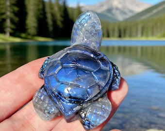 Natural Hand-carved Labradorite Tortoise,Quartz Crystal Turtle,Animal Sculpture,Home Decor,Energy Heal 1PC