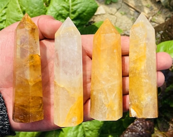 Natural Golden Healer Obelisk,Quartz Wand Point,Crystal  Tower: Reiki Crystal Gift