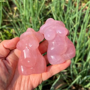 Hand Carved Rose Quartz Goddess Statue: Crystal Energy Sculpture (3 Inch)