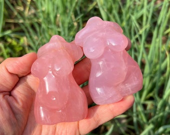 Hand Carved Rose Quartz Goddess Statue: Crystal Energy Sculpture (3 Inch)