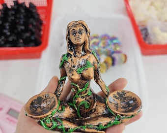 Goddess Gaia Statue, Golden Resin Mother Earth Sculpture, Religious Gift (4.5”)