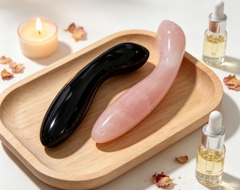 Natural Rose Quartz/Obsidian Massage Stick,Reiki Healing Crystal Beauty Massage Wand For Her
