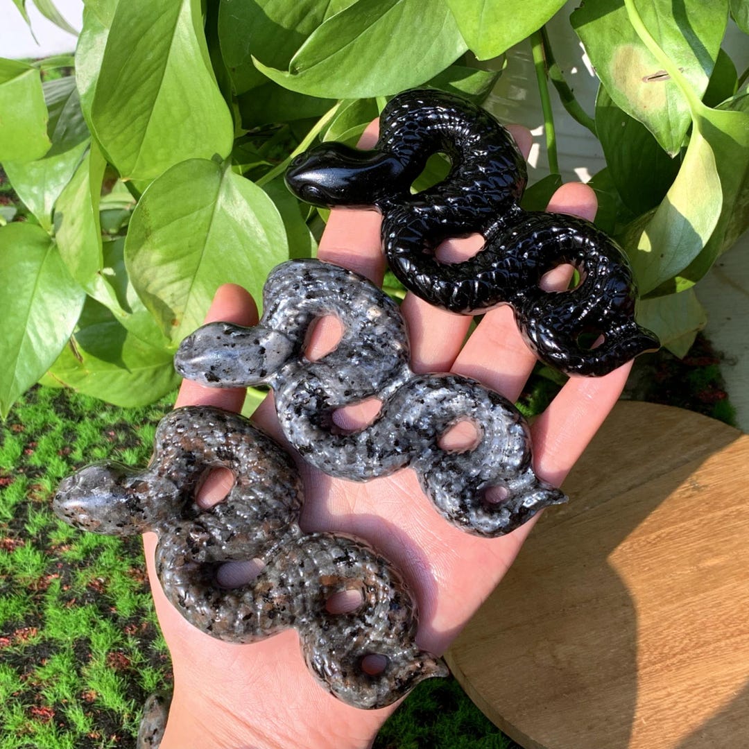 4.2“ Natural Obsidian/larvikite/yooperlite Snake,quartz Crystal Snake ...