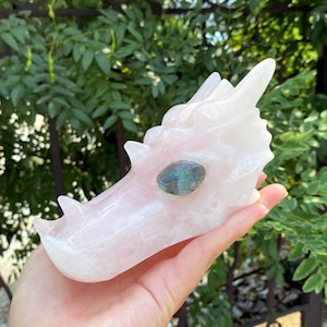 5.9&quot; Natural Rose Quartz Dragon Skull,Quartz Dragon,Crystal Dragon Sculpture,Crystal Heal,Mineral specimen,Crystal Gift,Home Decor